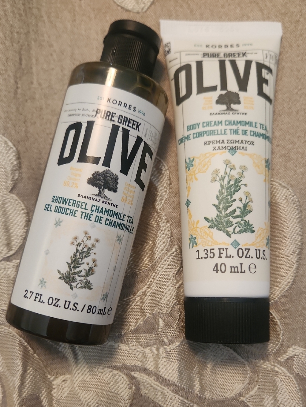 nwt Korres Olive Chamomile Shower Gel & Body Cream Duo